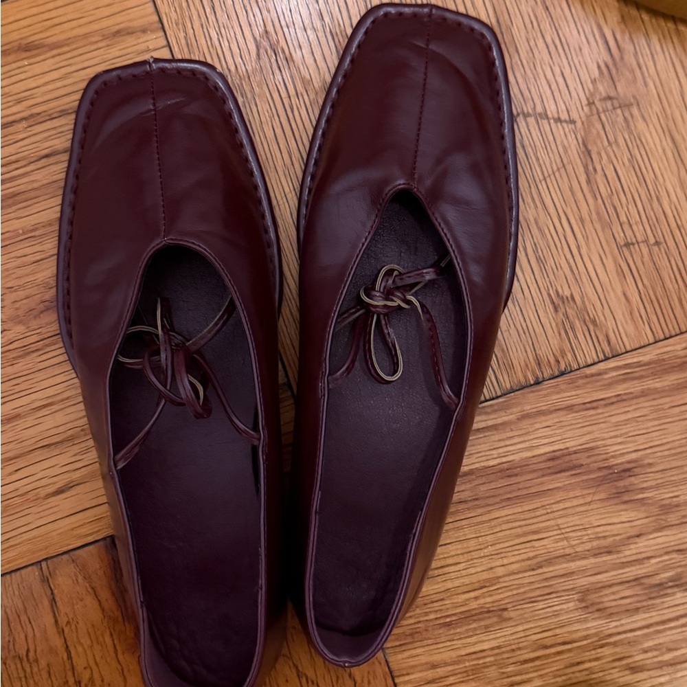 Amazon Women's Burgundy Square-Toe Ballet Flats